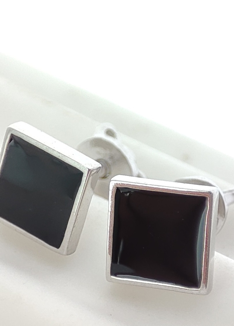 Срібні сережки з чорною емаллю квадрат 925 проба UMAX (258493379)