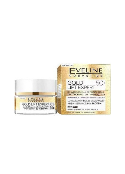 Крем сыворотка с 24 К Золотом Cosmetics Gold Lift Expert 50+ 50 мл Eveline (258689536)