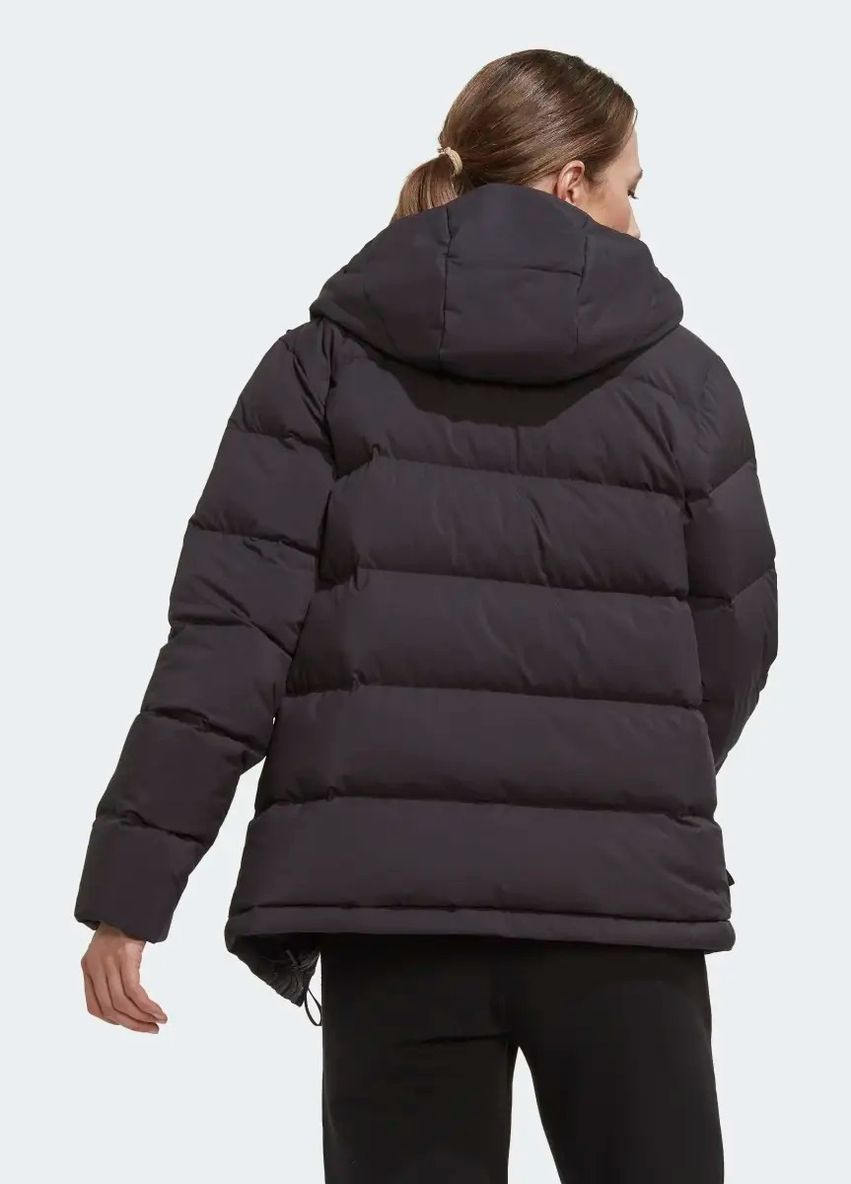 Черная женская куртка пуховик с капюшоном. adidas Helionic