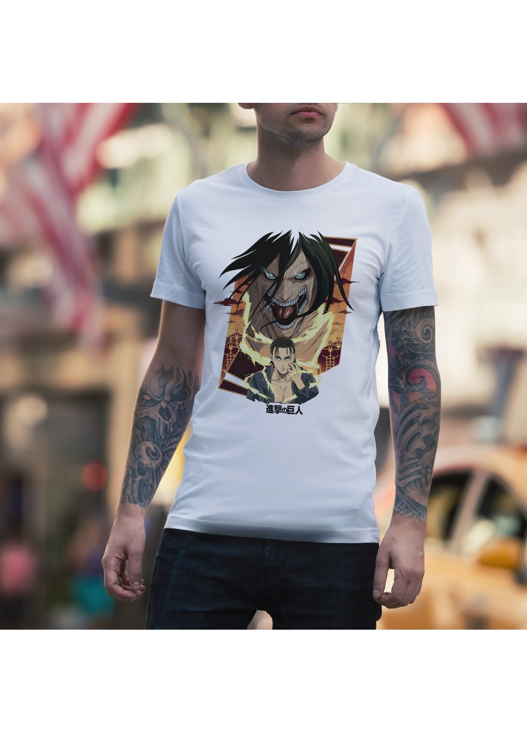 Біла футболка з принтом атака титанів - ерен йегер 3 No Brand