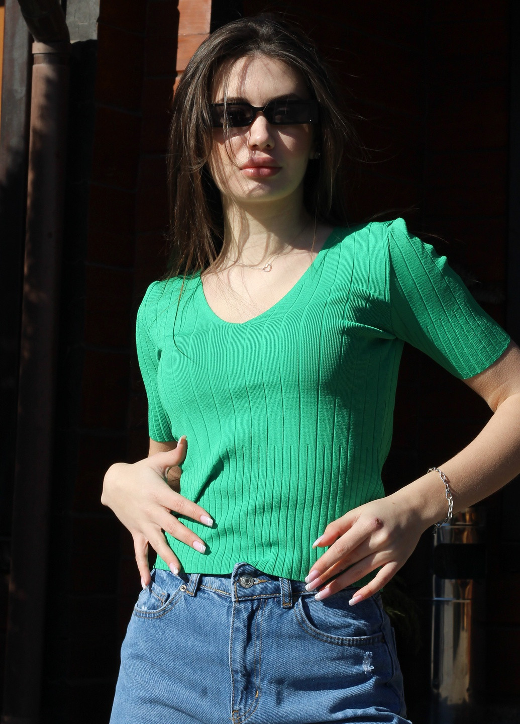 Зеленая всесезон футболка женская 55692 QU style