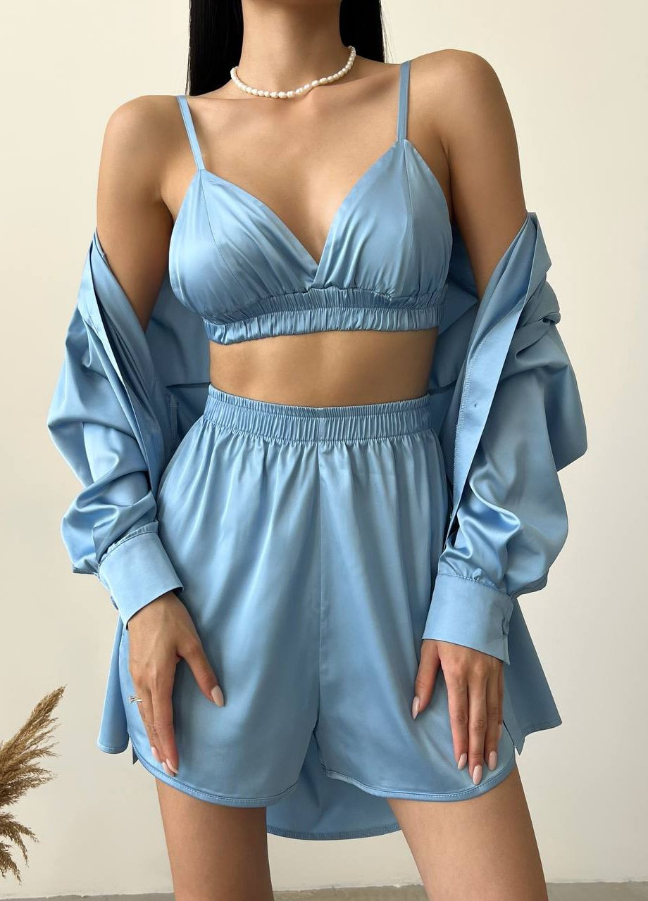 Женский костюм тройка с шортами цвет голубой р.42/44 438073 New Trend (260133436)