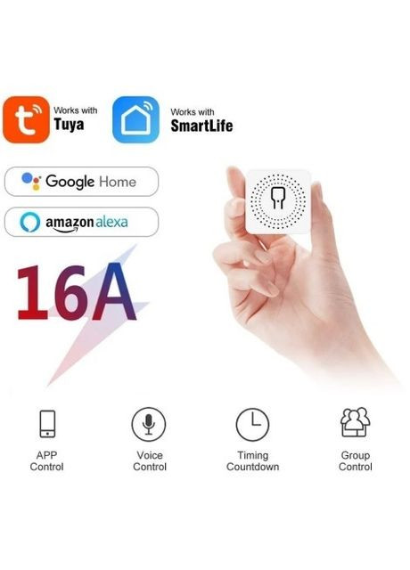 Смарт реле Wi-Fi Smart Switch (220 В, 16A, 6 Pin, Android / iOS, голосове управління, розумна розетка) - Білий Diy (264835968)