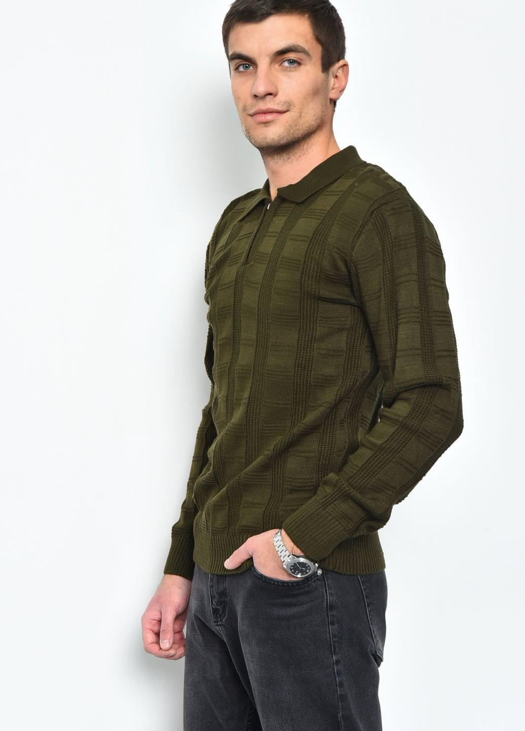 Оливковый (хаки) демисезонный свитер мужской цвета хаки акриловый пуловер Let's Shop
