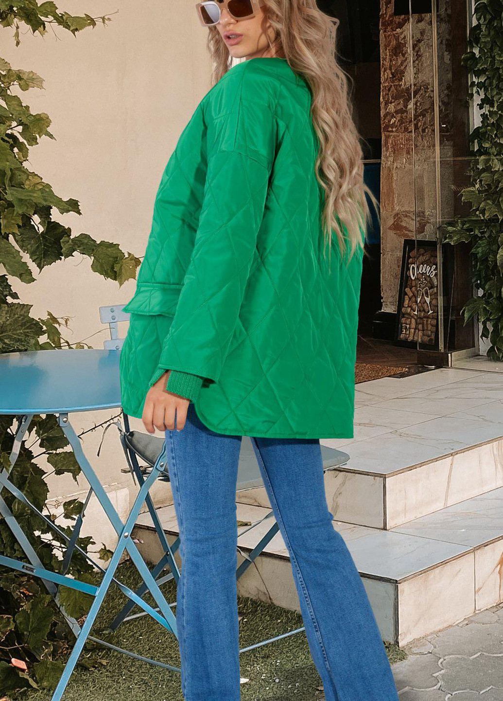Зеленая жіночий верхній одяг стьобана куртка з накладними кишенями (5338)19933-8 Lemanta