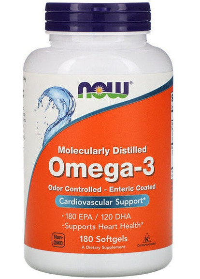 Omega-3 Molecularly Distilled Softgels 180 Softgels NOW-01657 Now Foods (256722762)