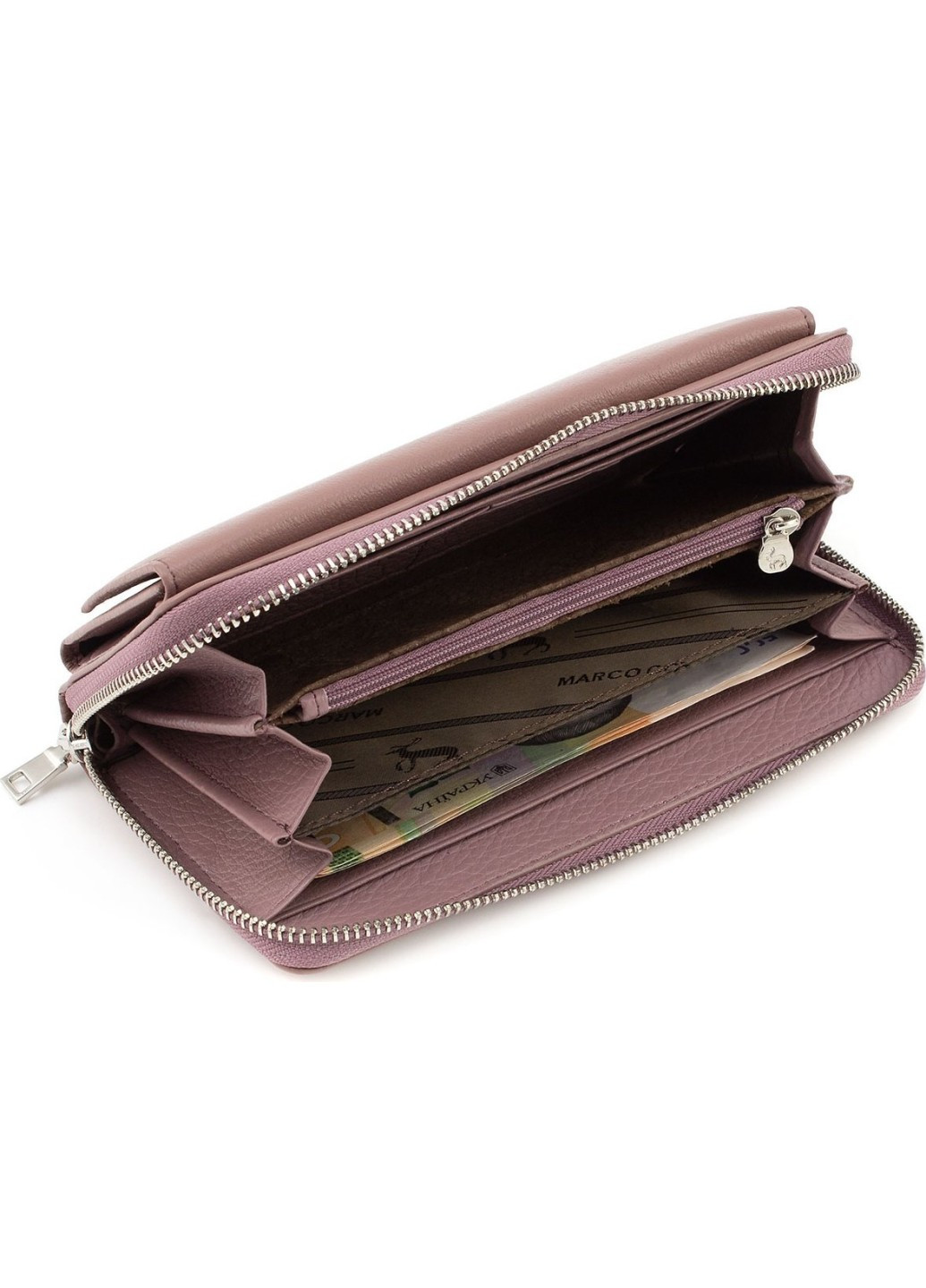 Жіночий гаманець-клатч із натуральної шкіри на блискавці з ремінцем на зап'ястя 19,5х11 6054-6(17992) пудра Marco Coverna (259752576)