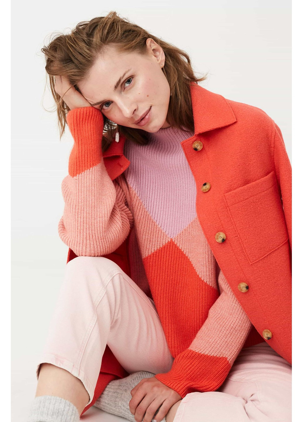 Комбинированный демисезонный женский свитер 86042 0333 разные цвета 46 джемпер Oui
