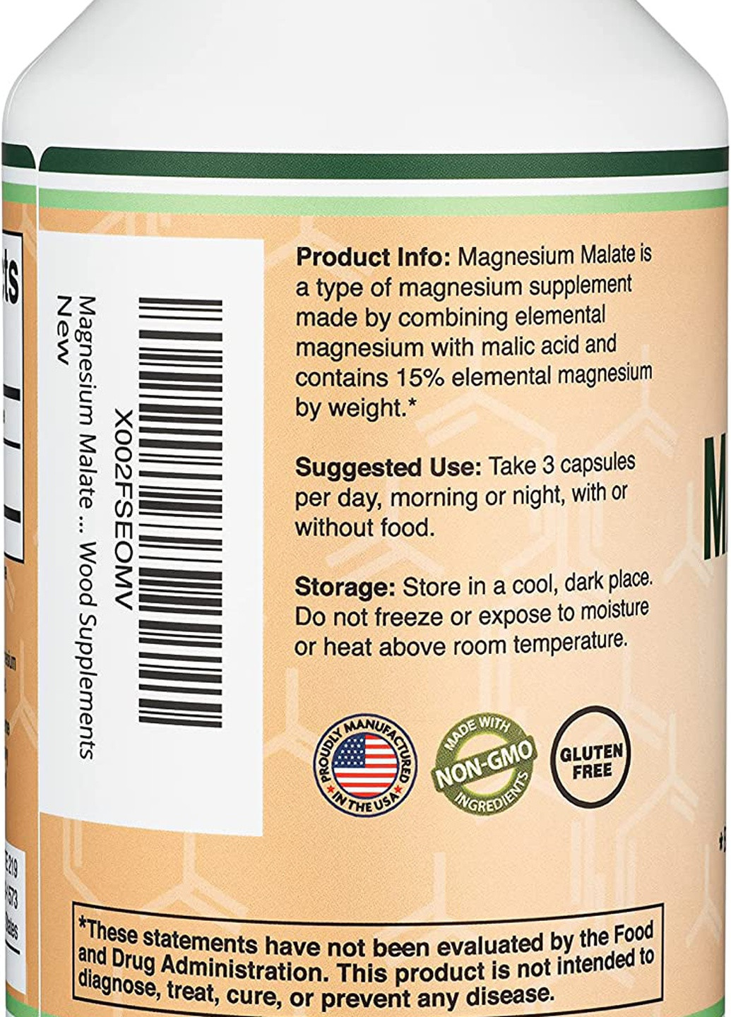 Малат магнію Double Wood Magnesium Malate 1500 mg, 420capsules Double Wood Supplements (259296196)