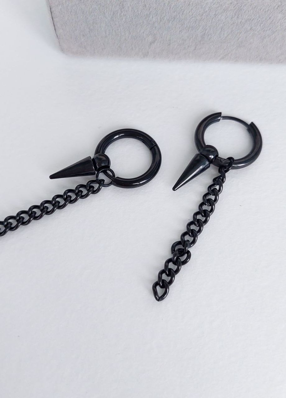Сережки кільця зі сталі (пара) з підвісками MK1257 чорний DeKolie (260712436)