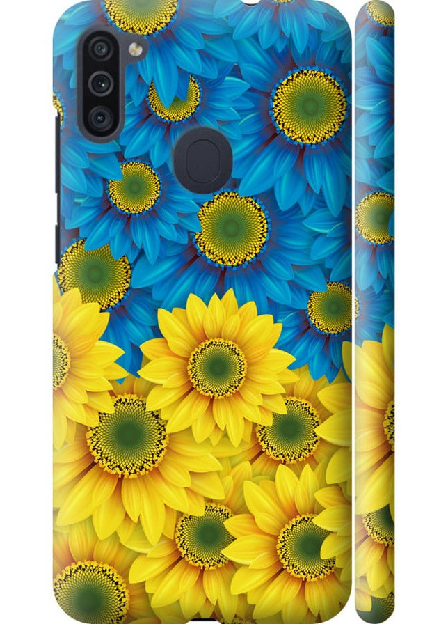 3D пластиковый матовый чехол 'Жёлто-голубые цветы' для Endorphone Samsung Galaxy A11 A115F (257831341)