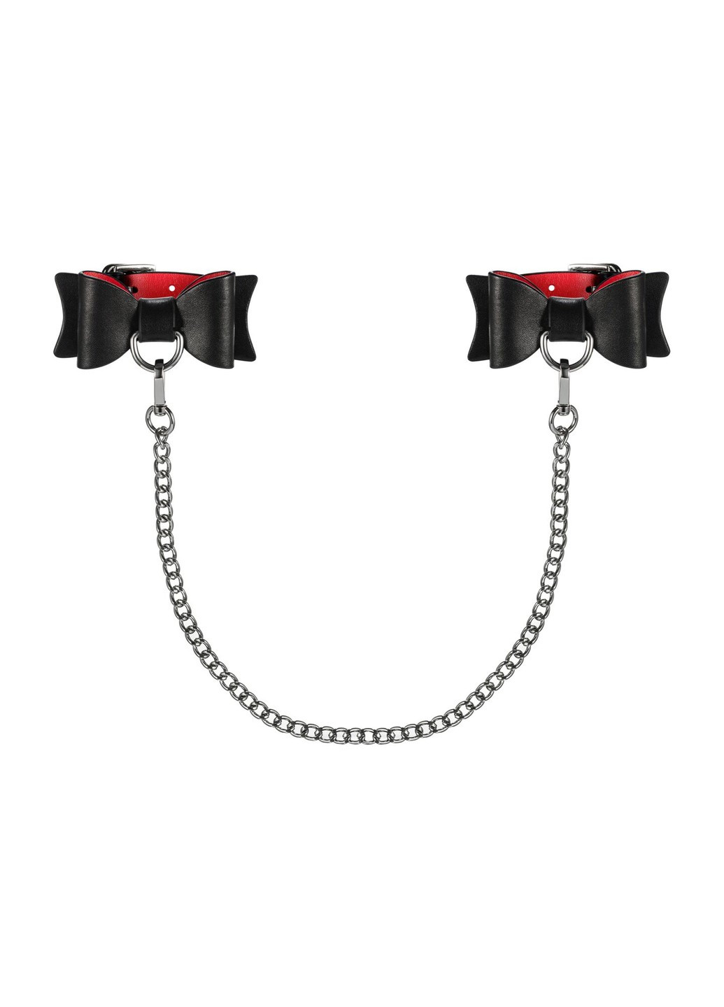 Шкіряні наручники-банти з довгим ланцюгом A745 cuffs, чорно-червоні, довгий ланцюг Obsessive (269007022)