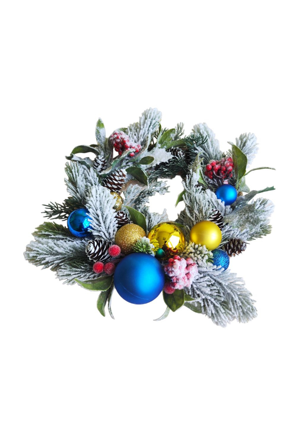 Рождественский декор, заснеженная елка. Набор венок и подсвечник желто-голубого цвета Ksenija Vitali (263063883)