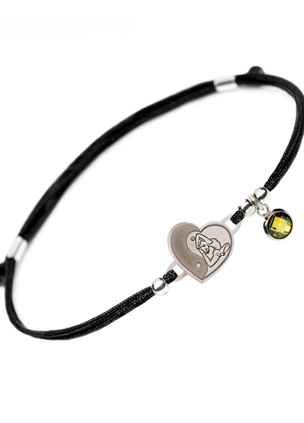 Серебряный браслет на черной нити Сердце Инь и Ян Family Tree Jewelry Line (266339297)