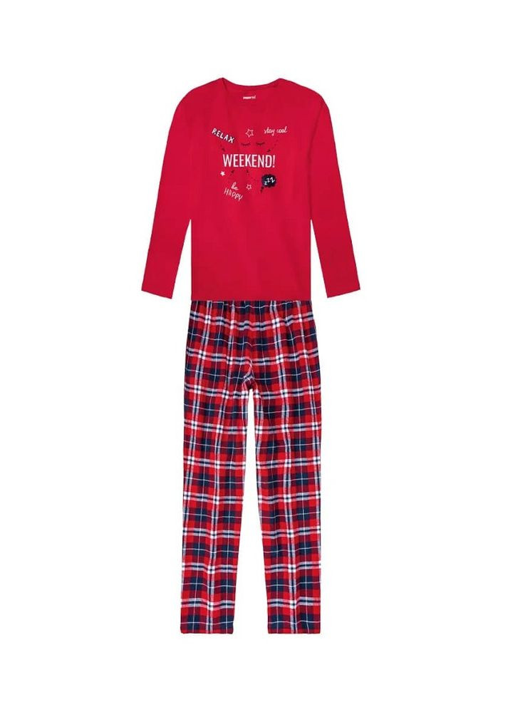 Червона зимня піжама для дівчинки лонгслив + брюки Pepperts