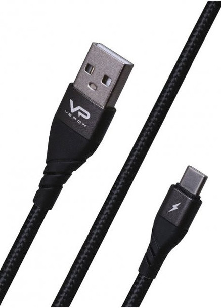 Кабель Braided CV09 USB - Type-C 2.4A (1 метр, черный) с защитной тканевой оплетке Veron (257422181)