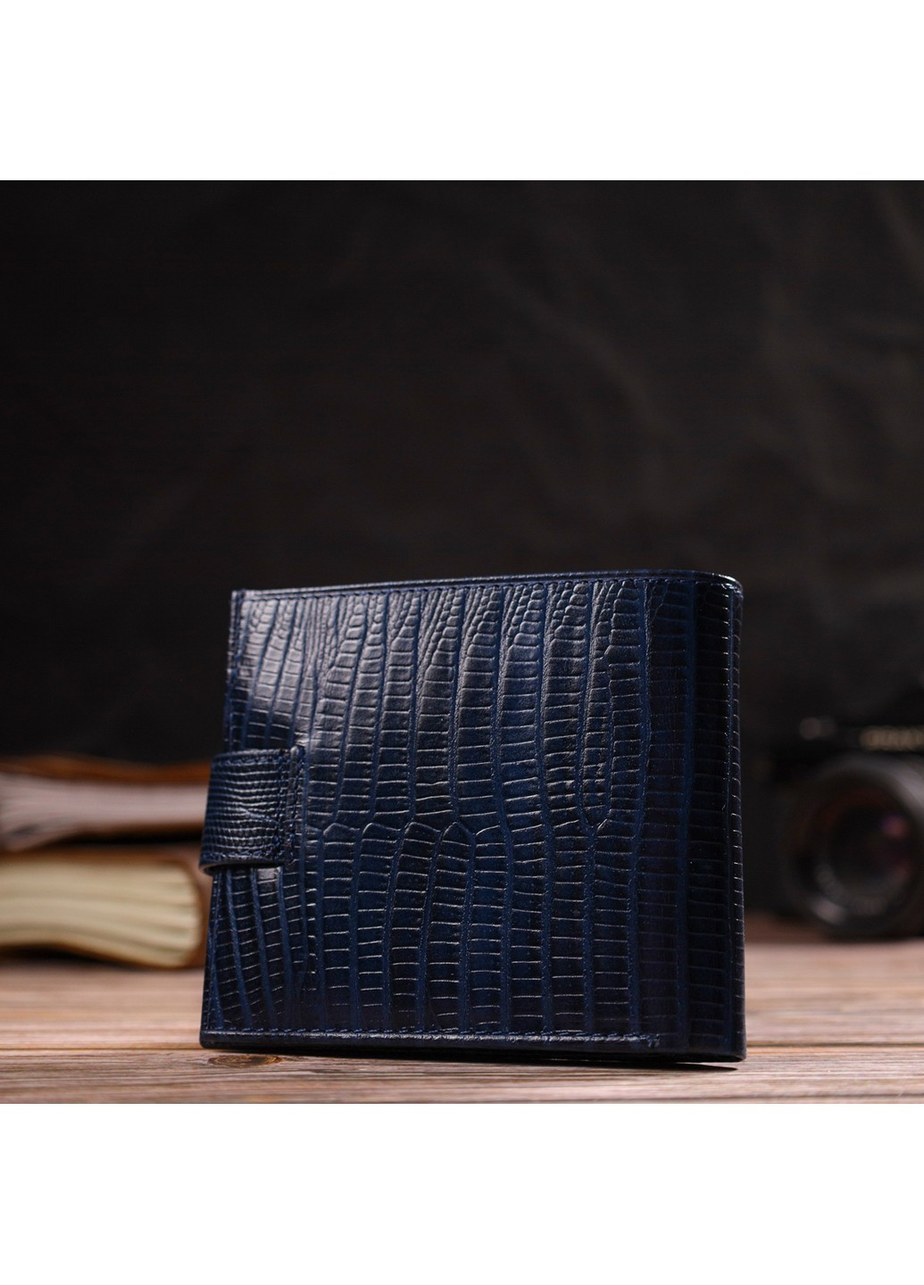 Чоловічий гаманець з натуральної шкіри горизонтального формату з тисненням 21767 Синій Canpellini (259873925)