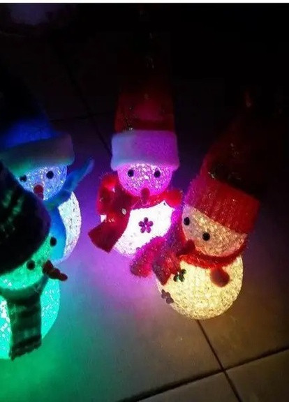 Сніговик Світильник нічник сніговичок новорічний різдвяний декор прикраса жовто-червоний Led (257108454)