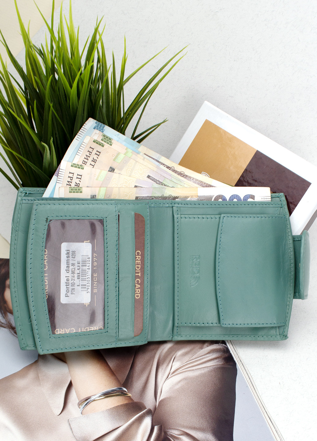Шкіряний жіночий гаманець RD-314-MCL-M маленький бірюзовий Peterson (259809782)