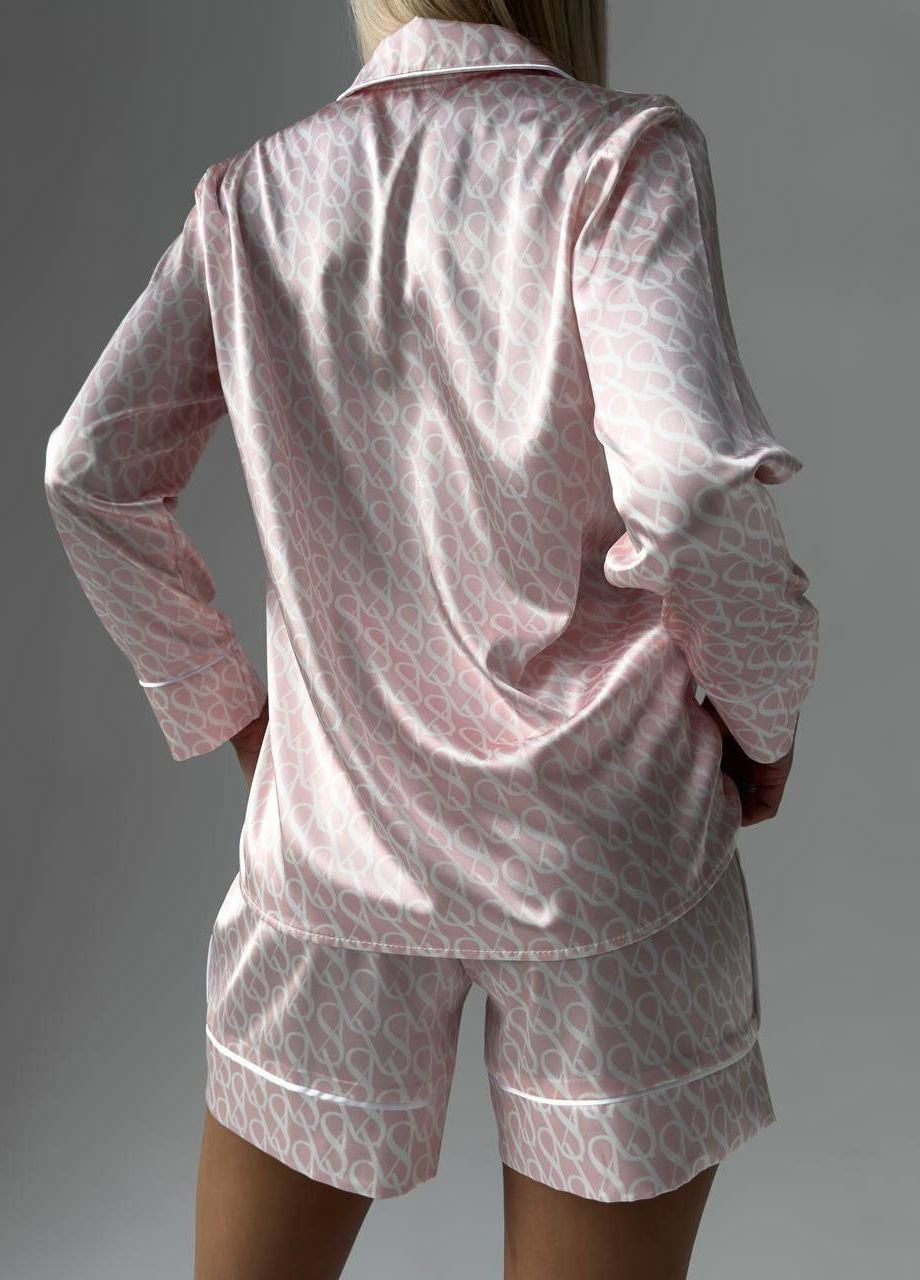 Світло-рожевий демісезонний жіноча піжама з шортами та сорочкою No Brand Пижама жіноча з шортами
