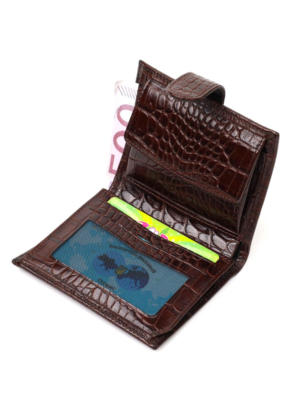 Фактурний чоловічий вертикальний гаманець із натуральної шкіри з тисненням під крокодила 22003 Коричневий Bond (262158738)