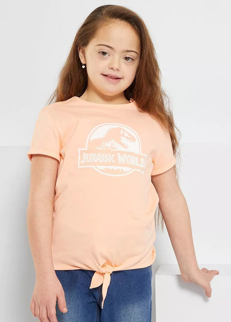 Персиковая футболка,персиковий з принтом, Kiabi