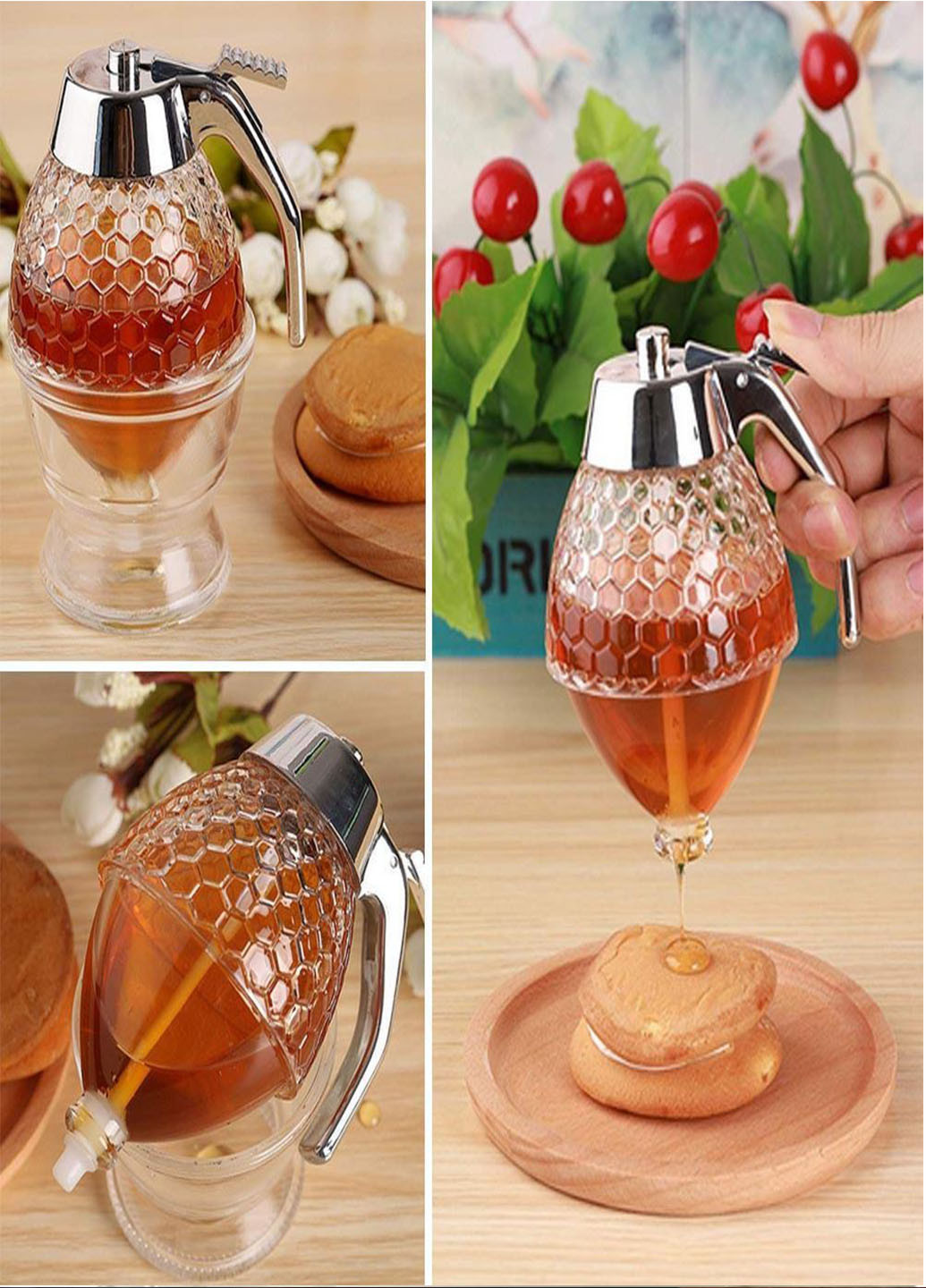 Диспенсер для меду та соусів акрилова банка дозатор 200 мл Rozia honey dispenser (259504014)
