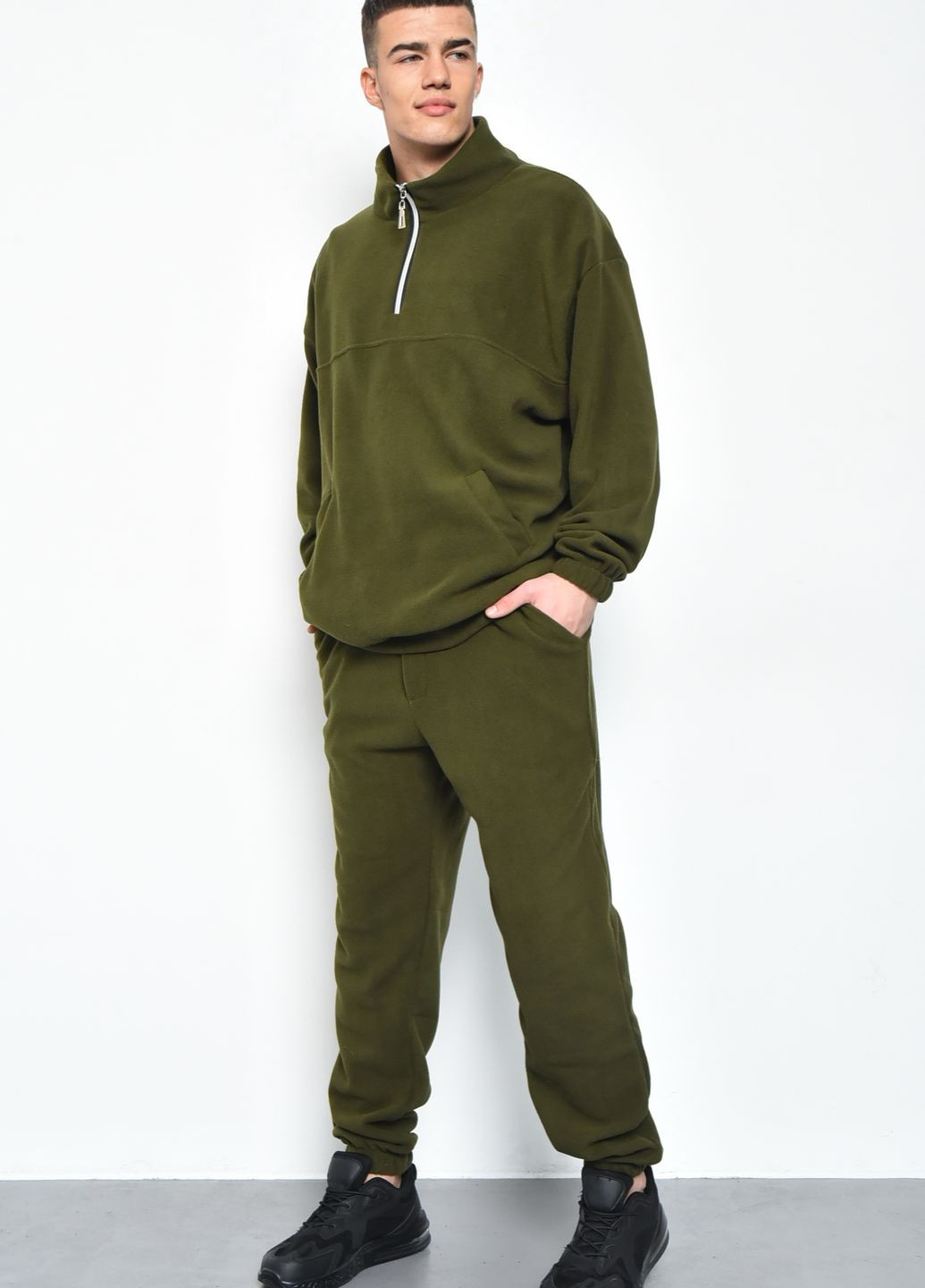 Оливковый (хаки) зимний спортивный костюм мужской флисовый цвета хаки размер 46-48 брючный Let's Shop