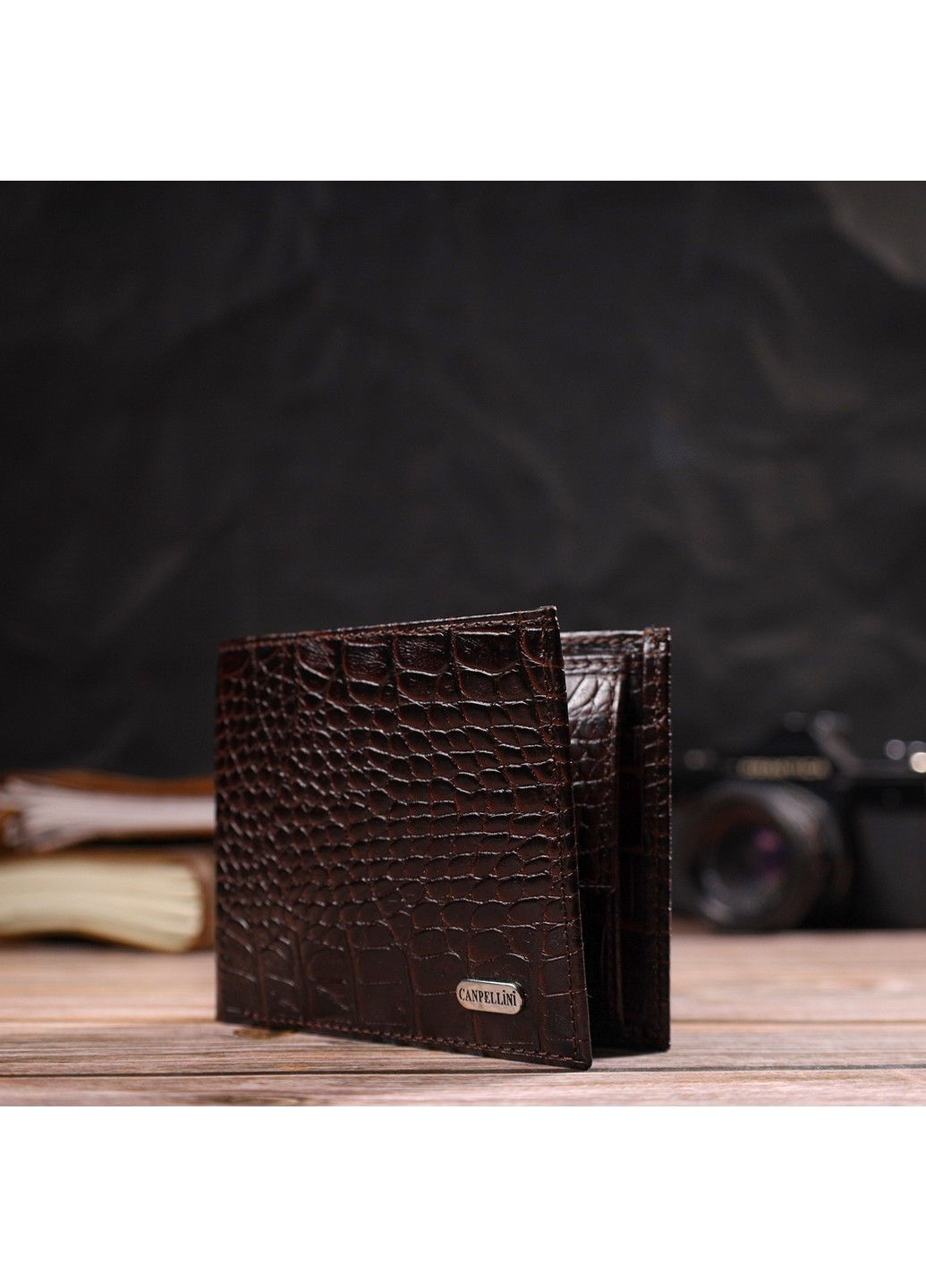 Стильное мужское портмоне из натуральной фактурной кожи с тиснением под крокодила 21777 Коричневое Canpellini (259874004)