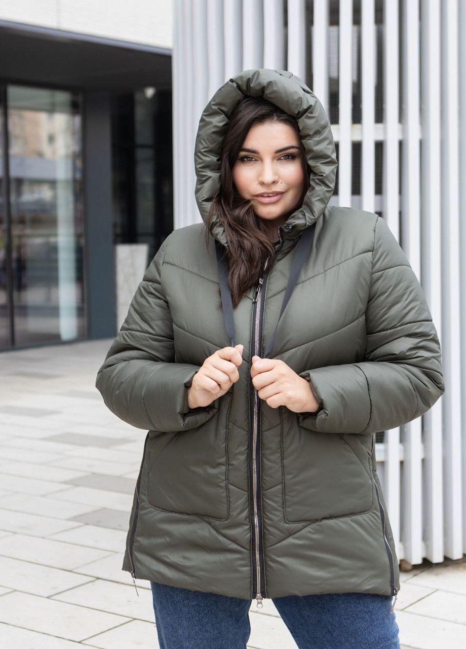 Оливковая (хаки) зимняя зимняя женская куртка большого размера SK