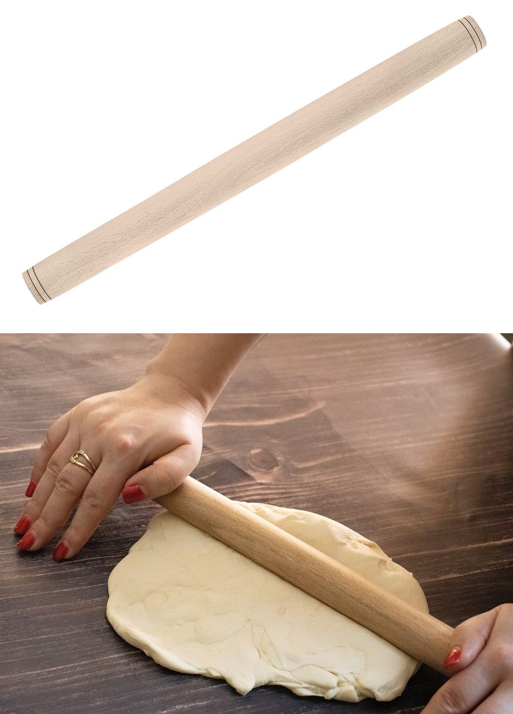 Скалка тачівка качалка дерев'яна рівна для пельменів 39 см Ø 2.5 см Woodly (261244999)