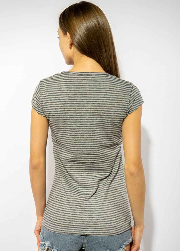 Прозора літня футболка жіноча в смужку з принтом (сіро-чорний) Time of Style