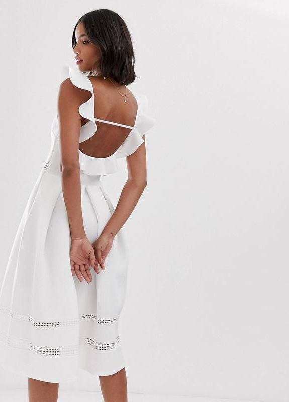 Білий сукня міді з мереживними вставками Asos