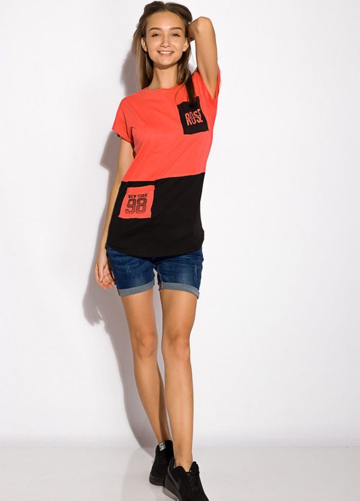 Коралова літня футболка жіноча контрастна 317f074 (кораловий) Time of Style