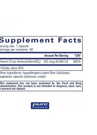 Vitamin D3 5,000 UI 60 Caps PE-00817 Pure Encapsulations (256721222)