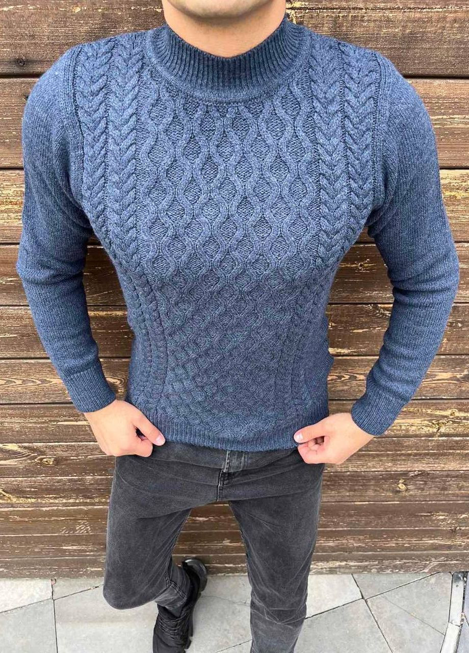 Синій зимовий чоловічий однотонний светр No Brand