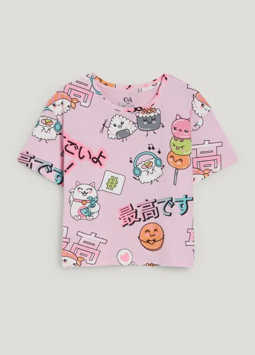 Рожева літня дитяча укорочена футболка для дівчинки 2196907 C&A