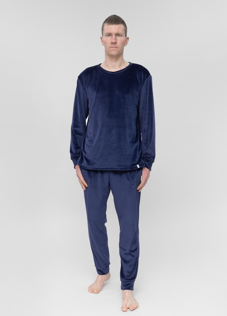 Костюм чоловічий домашній велюровий кофта зі штанами Темно-синій Maybel (257062717)
