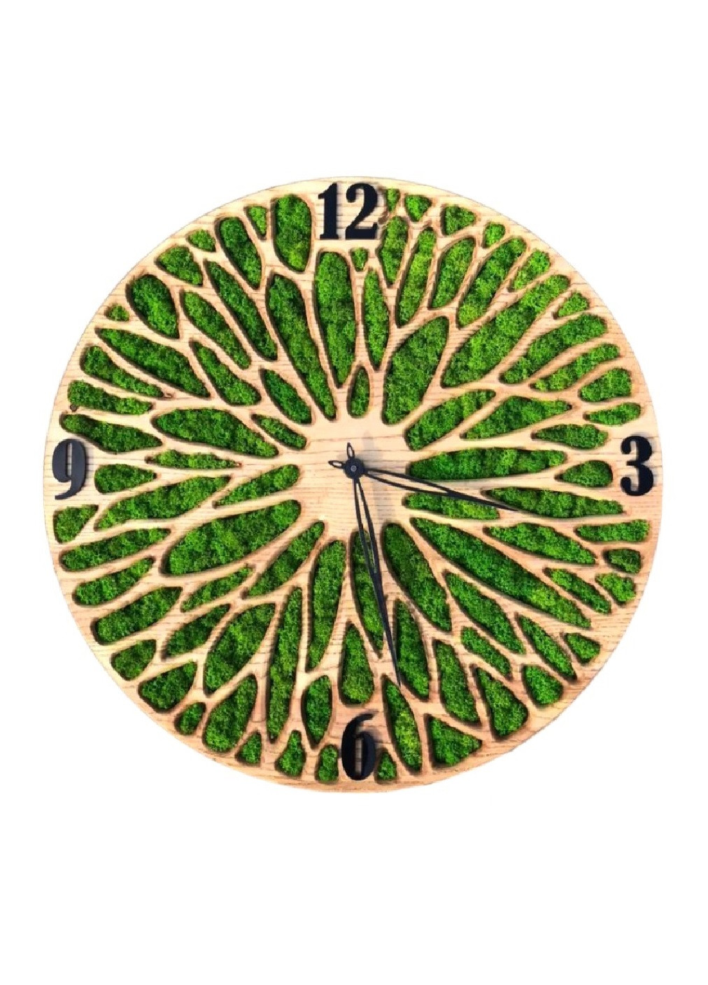 Часы настенные круглые со стабилизированным мхом из дерева 50х50х4 см (475808-Prob) Черные цифры Unbranded (271813772)