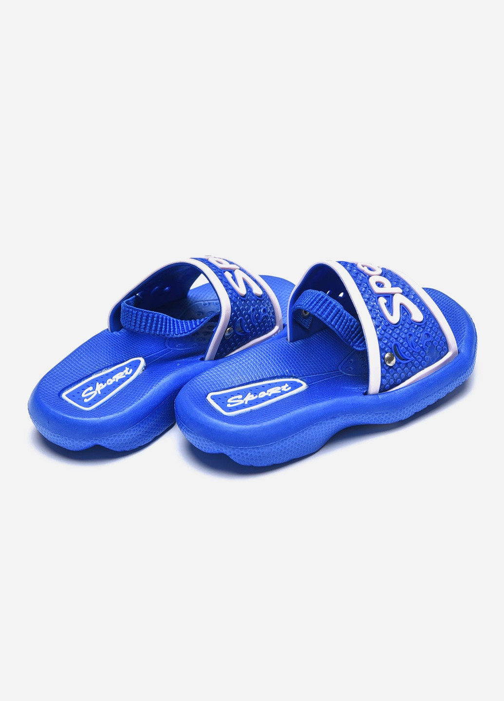 Шльопанці дитячі синього кольору з написом Let's Shop (257955591)
