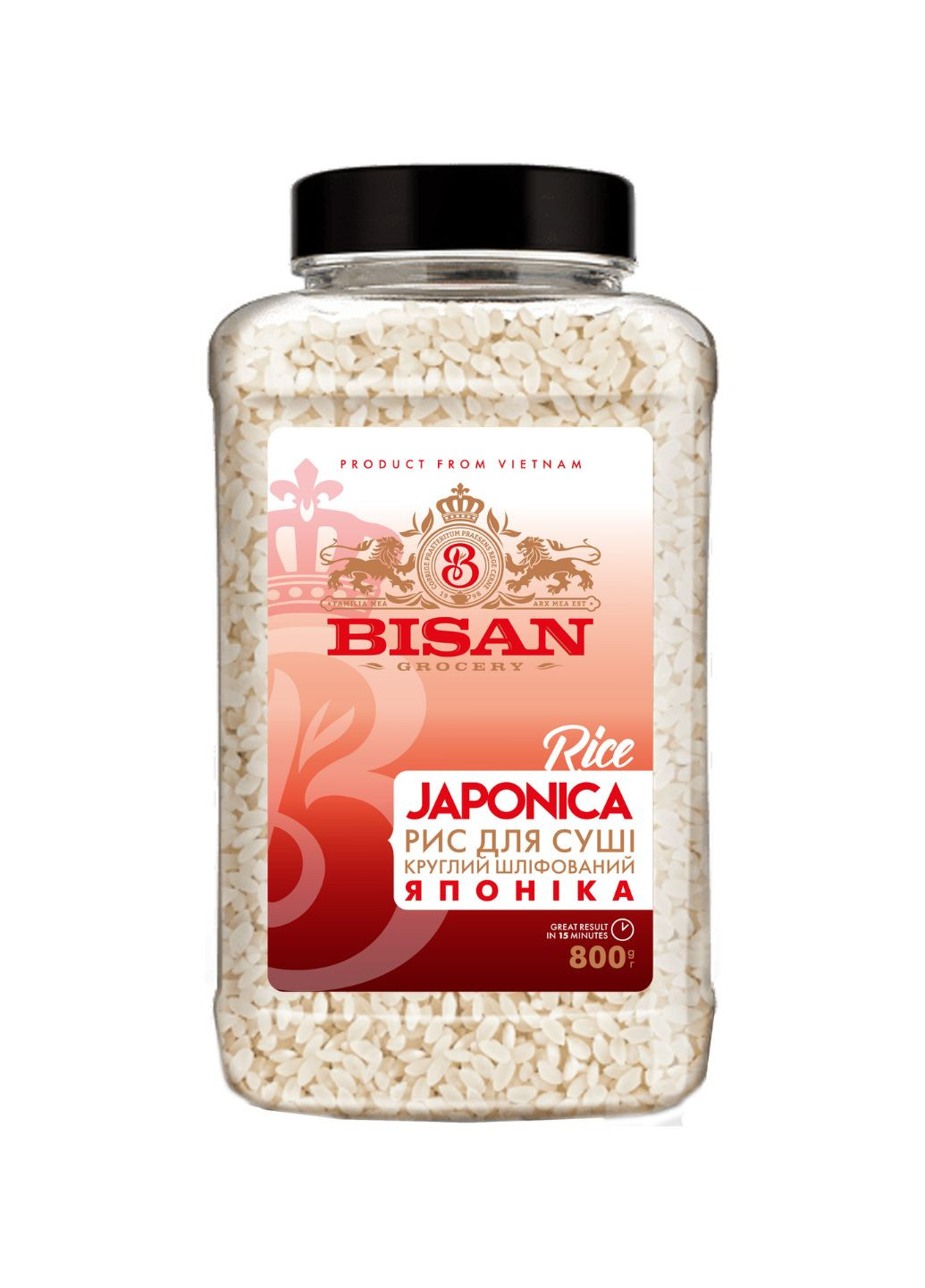 Рис для суші круглий шліфований Японіка 800 г Bisan (276327198)