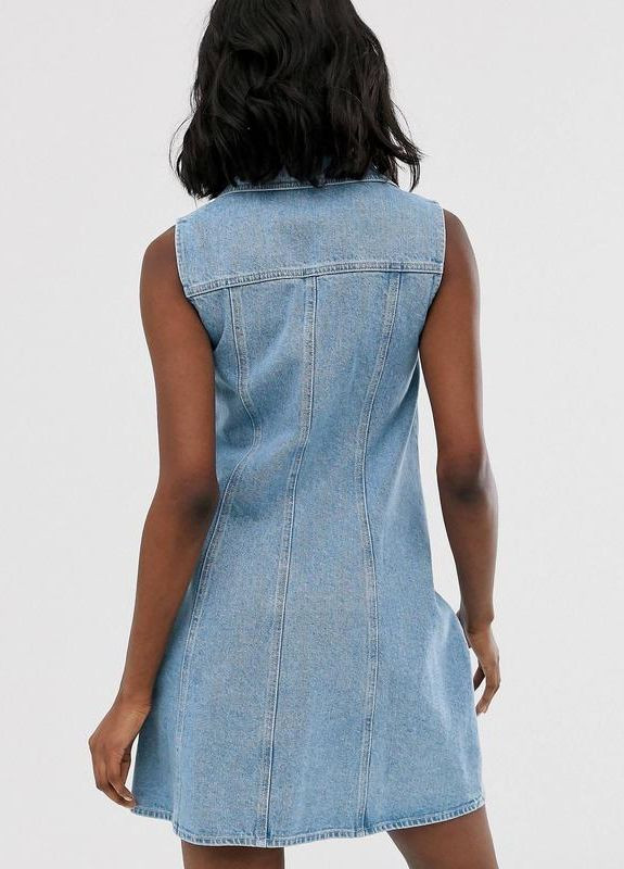 Блакитна джинсова сукня-сорочка без рукавів Asos
