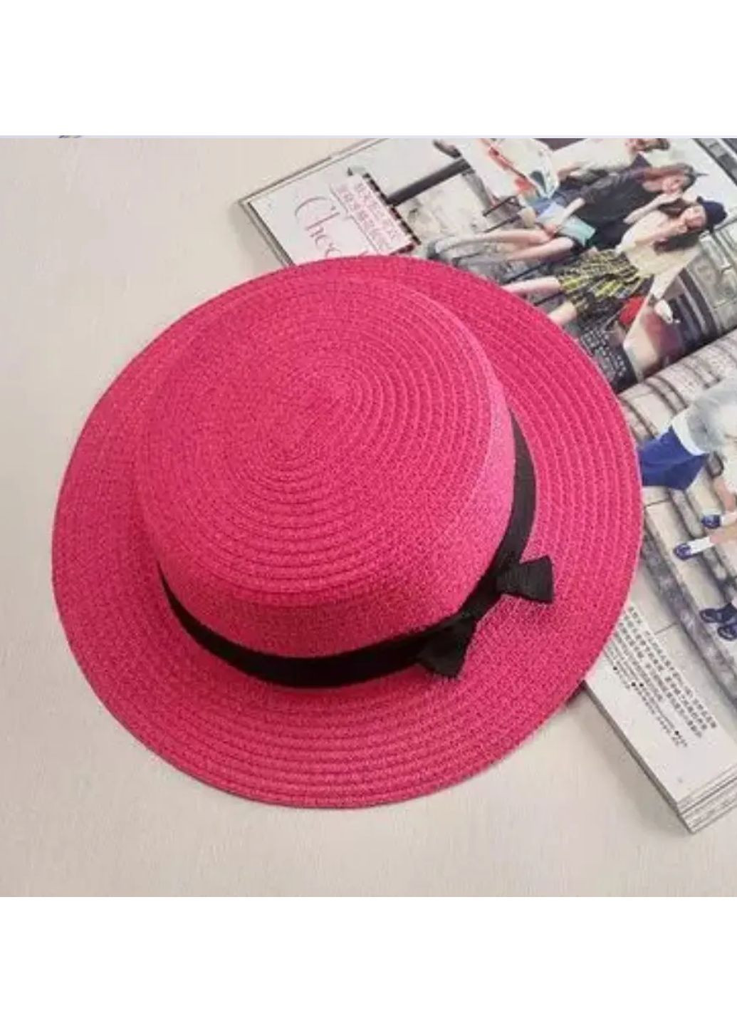 Доросла солом'яний капелюшок Темно-рожевий No Brand (260134811)