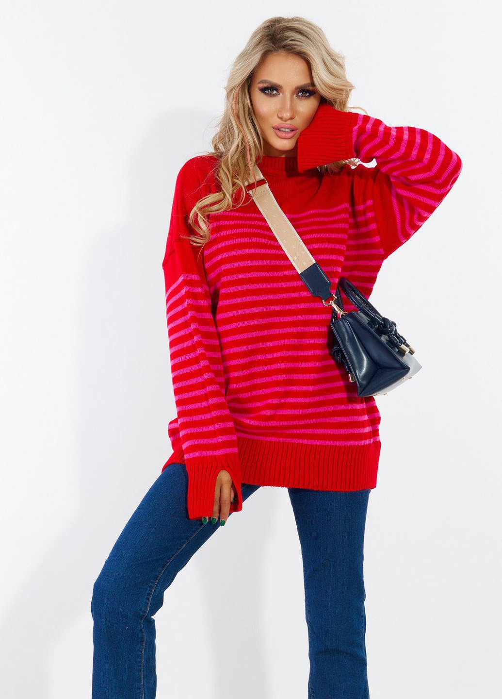 Рожевий светри стильний светр у смужку (11102) Lemanta
