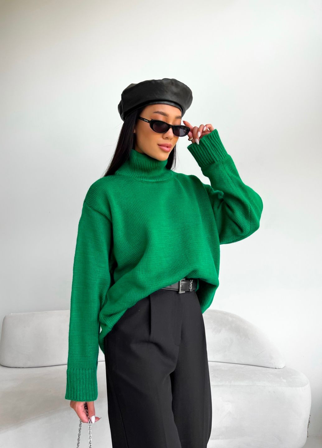 Зеленый свитер женский oversize однотонный Massimo
