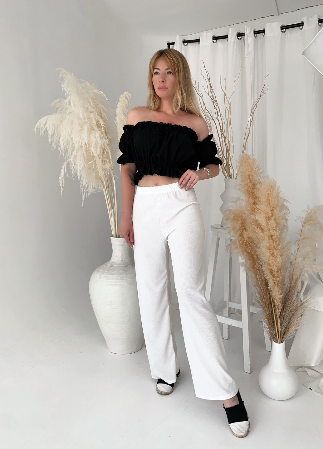 Белые кэжуал демисезонные классические, прямые, палаццо брюки Jolie