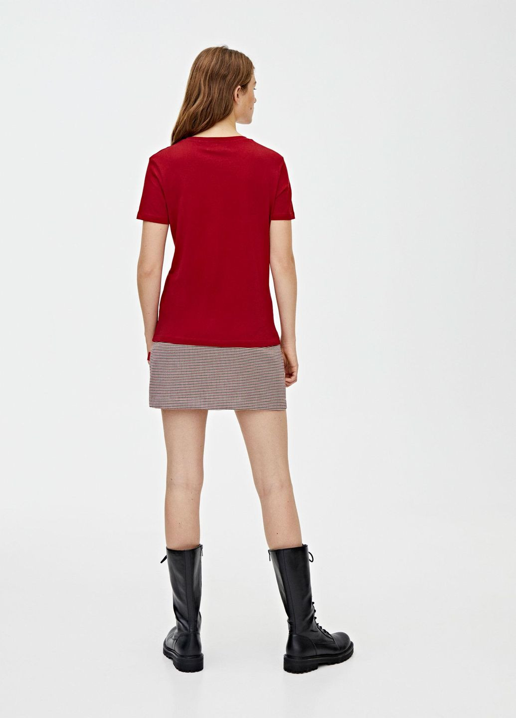 Красная футболка,красный с принтом, Pull & Bear