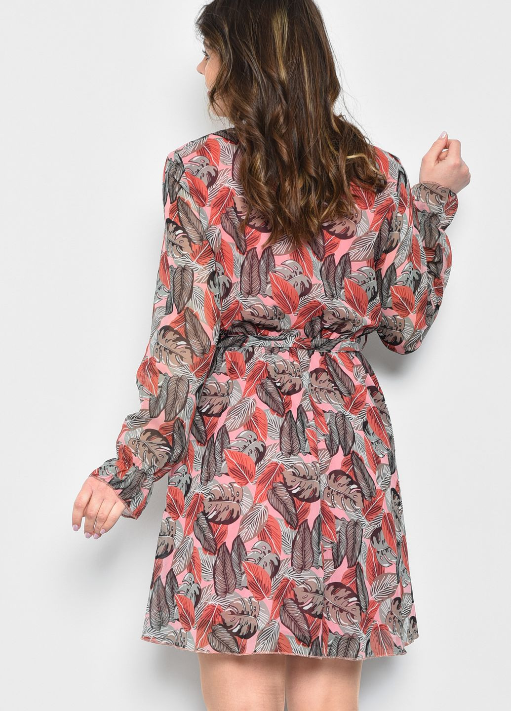Розовое кэжуал платье женское шифоновое розового цвета с узорами баллон Let's Shop с абстрактным узором