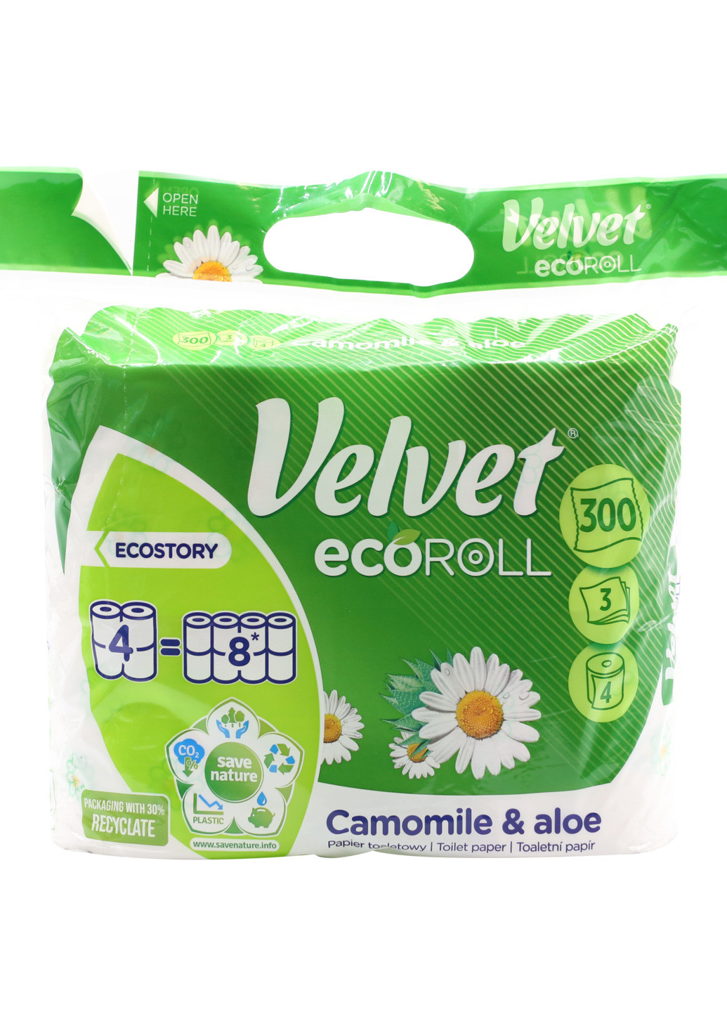 Туалетная бумага Camomile&Aloe Eco Roll 4=8 рул. 3 слоя 300 отрывов Velvet (258756525)