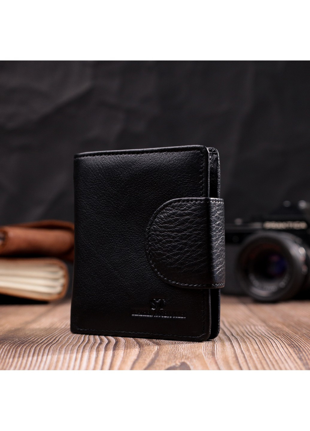 Надійний гаманець для жінок вертикального типу із натуральної шкіри 22451 Чорний st leather (277980490)